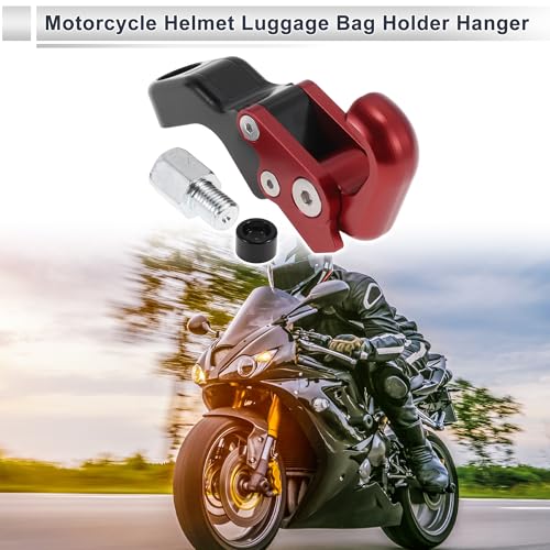 Adjustable Universal Motorcycle Hanging Hook Slope Handle with Hook Motorcycle Helmet Luggage Bag Holder Hanger Aluminum Alloy Red with 1 Pcs Screw - color: Red