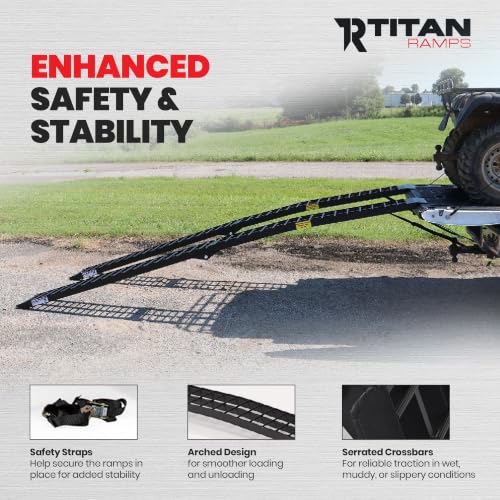 Titan Ramps 2-Pack 10-Feet Folding Aluminum ATV Arched Loading Ramp, Black – Portable and Compact with 1,200-Pound Capacity and Serrated Traction for Truck Bed or Trailer - size: 10 ft, 2 packs