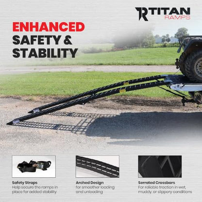 Titan Ramps 2-Pack 10-Feet Folding Aluminum ATV Arched Loading Ramp, Black – Portable and Compact with 1,200-Pound Capacity and Serrated Traction for Truck Bed or Trailer - size: 10 ft, 2 packs