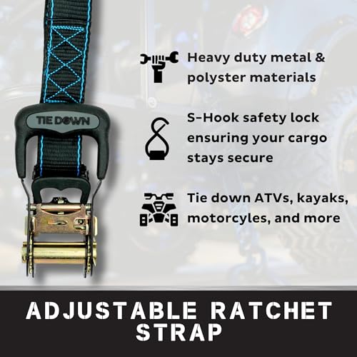 Tie Down 1.5 inch x 8 ft Black Heavy Duty Ratchet Strap, 4-Pack Kit - 5208 lbs. Breaking Load Limit - color: Black, size: 4-Pack