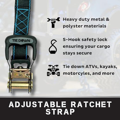 Tie Down 1.5 inch x 8 ft Black Heavy Duty Ratchet Strap, 4-Pack Kit - 5208 lbs. Breaking Load Limit - color: Black, size: 4-Pack