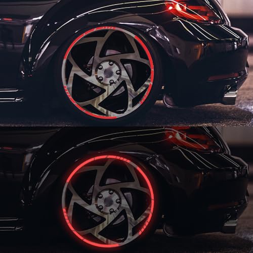 12PCS Reflective Car Wheel Stickers, Night Safety Warning Bicycle Stickers, Anti-Scratch Reflective Rim Decals for Car Motorcycle Cycling Bike (Red) - color: Red