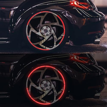 12PCS Reflective Car Wheel Stickers, Night Safety Warning Bicycle Stickers, Anti-Scratch Reflective Rim Decals for Car Motorcycle Cycling Bike (Red) - color: Red