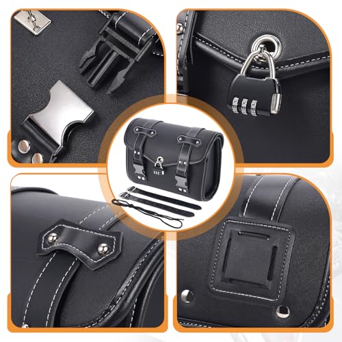 Fully Upgraded Motorcycle Bag With Password Lock,Anti-Theft,Thickened Pu Leather,Multi-Purpose Tail Bag/Motorcycle Tool Bag/Saddle Bag,Universal Black - color: Black