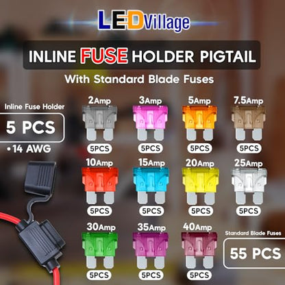 Pack of 5 Inline Fuse Holder 14AWG 1FT – Heavy Duty Automotive Blade Fuse Holder 2A/3A/5A/7.5A/10A/15A/20A/25A/30A/35A/40A Ideal for Car, Marine, Solar, and RV Applications - size: 14AWG (5 Pcs)