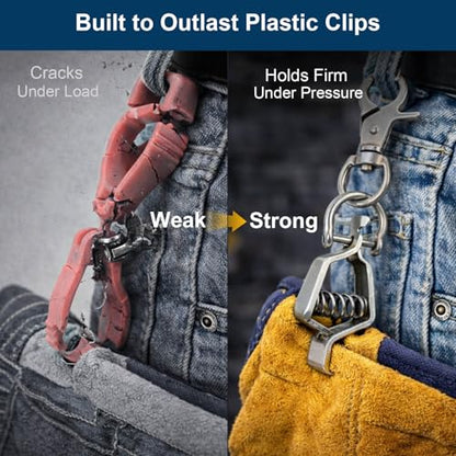 Metal Glove Clips, Heavy Duty Metal Work Glove Holder with Swivel Snap Hook, Strong Grip for Construction, Firefighters, Camping and Outdoor Use