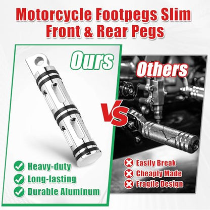 Goldfire Motorcycle Foot Pegs Front & Rear Footpegs 1 Pair Slim CNC Cut Foot Rests Compatibility For Harley Sportster, Dyna, Road King (Chrome) - color: Chrome