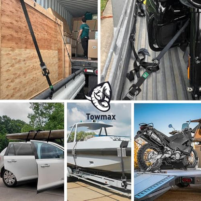 Heavy Duty Ratchet Straps (4 Pack) - Motorcycle Straps Tie Downs 5,208lb Break Strength - 1.5 in x 15ft Ratchet Tie Down Straps,15" Soft Loop Tie Down Straps for Truck, Cargos - style: Black,1.5"x15',5208lb