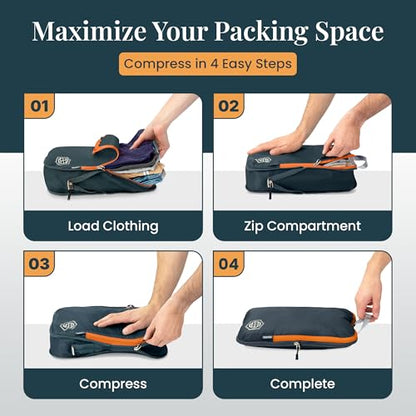 Extra Large Compression Packing Cube 6 Piece Set for Travel and Check Luggage by TRIPPED Travel Gear - color: Grey/Orange