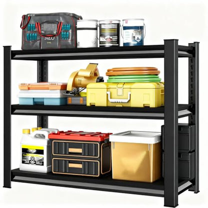 Metal Garage Shelving 3 Tier, Adjustable Heavy Duty Garage Storage Shelves, Steel Storage Rack, Metal Shelving Unit for Pantry Kitchen Closet Utility Room, Black, 16" W x 10" D x 31" H - size: 3TIER-16"W X 10"D X 31"H