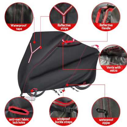 800D Motorcycle Cover 91 Inch - Outdoor Moped Cover with Lock Hole Universal Fit, Heavy Duty & All-Weather Waterproof Motor Cycle Protection Fit for Harley, Honda, Kawasaki, Fit Up to 91" Motorcycles - size: (XL) 91" x 37" x 49"