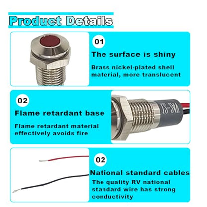 smilfuy 8mm/0.31" Signal Indicator Light, AC/DC 12V-24V Waterproof Panel Mount Warning Lamps with Wire, LED Signal Pilot Lamp for Car Truck Boat (Red) - color: Red