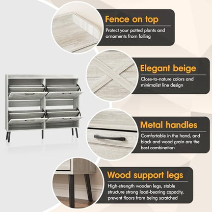 Maupvit Large Shoe Storage Cabinet with 4 Flip Drawers, Narrow Shoe Cabinet for Entryway with Wooden Legs, Freestanding Hidden Shoe Rack Organizer ＆ Metal Hinges, Beige - color: Beige, style: 4-Drawers