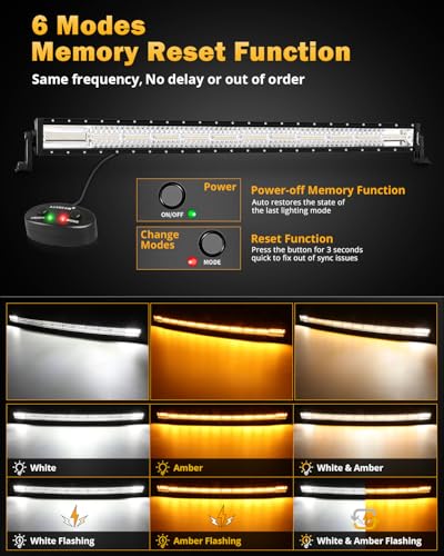 Auxbeam 6 Modes Amber White Series 50 Inch Curved LED Light Bar 288W Strobe Flash Warning Multi-Function Offroad Lighting Spot Flood Combo Driving Fog Lamp for Truck, Jeep, Boat, Car, 4x4 - color: 50" Curved