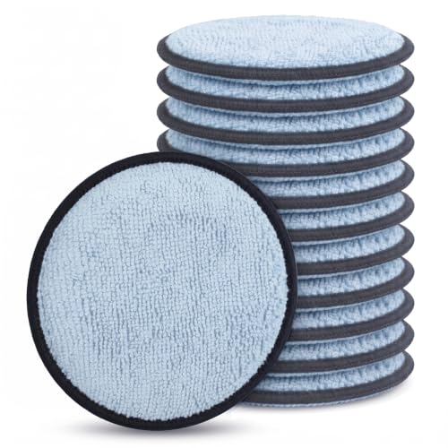 12 Pack 5 Inch Car Wax Applicator Pads, Microfiber and Foam Reusable Pads for Buffing, Detailing and Fine Polishing, for Car Cleaning, Waxing and Care(Blue2) - color: Blue (Black Edge), size: 12pcs