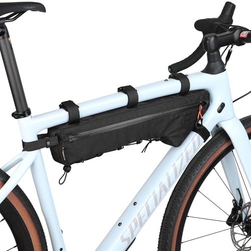 Rhinowalk BHD0017 Bike Frame Triangle Bag 2.4L, Waterproof Tool Storage Bag with YKK Zippers, Pump Holder & Cable Port Slim Fit – Black - color: Full Black,2.4L