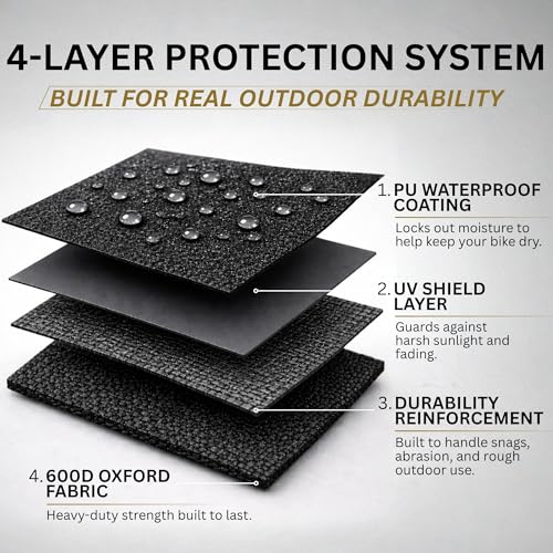 600D Heavy Duty Motorcycle Cover Waterproof Outdoor Storage All-Season Weatherproof Protection with Air Vents, Exhaust Heat Shield, Wheel Lock Slots & Reflective Strips - size: 3XL (98X41X61)