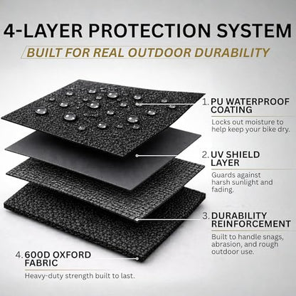 600D Heavy Duty Motorcycle Cover Waterproof Outdoor Storage All-Season Weatherproof Protection with Air Vents, Exhaust Heat Shield, Wheel Lock Slots & Reflective Strips - size: 3XL (98X41X61)