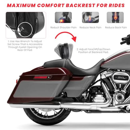 Ajustable Rider Backrest for Harley Touring 1997-2026, Detachable Plug-in Backrest Bracket Pad with Storage Bag for Street Road Elecectra Glide Ultra - size: Driver Backrest W/ Pouch 2