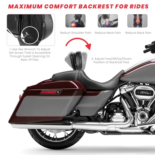 Ajustable Rider Backrest for Harley Touring 1997-2026, Detachable Plug-in Backrest Bracket Pad with Storage Bag for Street Road Elecectra Glide Ultra - size: Driver Backrest W/ Pouch 2