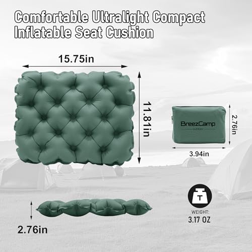 Inflatable Seat Cushion, Lightweight Stadium Seat Pad, Travel Air seat Cushion Anti-Slip for Airplane, Long Flights, Hiking, Climbing, Home and Camping, Compact Air Cushion - color: Olive Green