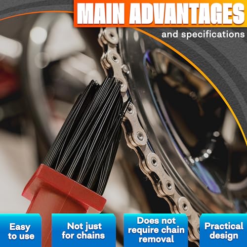 2 Pcs Motorcycle Chain Brush Set – O-Ring Safe, 3-Sided PP Chain Cleaning Brush, Reinforced PP Handle, Dual-Sided Sprocket & Drivetrain Tool, No Removal Needed – Dirt Bike, MTB, Road Bike, ATV - style: Bike Chain Cleaner Brush Set