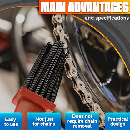 2 Pcs Motorcycle Chain Brush Set – O-Ring Safe, 3-Sided PP Chain Cleaning Brush, Reinforced PP Handle, Dual-Sided Sprocket & Drivetrain Tool, No Removal Needed – Dirt Bike, MTB, Road Bike, ATV - style: Bike Chain Cleaner Brush Set