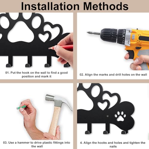 MAYJOYDIY Love Dog Paws Metal Key Hook Puppy Bones Heart Coat Rack Wall Mounted 15.7×8.7inch Art Wall Decor Key Holder Organizer Rack with 6 Hooks for Gift Coats Hats Towels Bags Hanging - style: Love Dog Paws