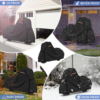 STARTWO Motorcycle Covers Waterproof Outdoor Storage for Harley Davidson Touring Models with Side+Top Box Ultra Limited,Road Glide Limited, Gold Wing,Road Master 110"x45"x59" Black - size: Side+Top Box
