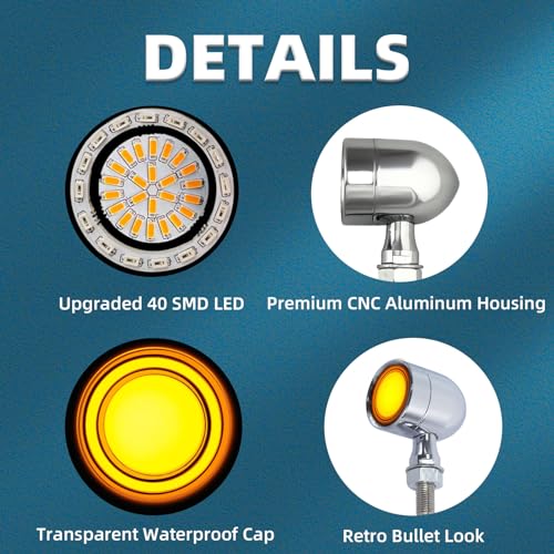 Motorcycle Bullet Turn Signals LED Front Rear Lights 4 PCS, 40 LEDs Retro Switchback Turn Brake Light Blinkers Universal Fit Harley Chopper Bobber Sporsters Chopper Bobber Suzuki Honda-Chrome - color: 2051-4PCS-CH