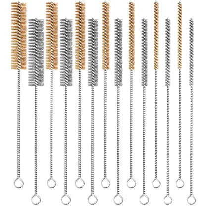 14-Pieces Brass Wire Brush Stainless Steel Tube Brush Set 12" Round Wire Brushes Kit Bore Brush Metal Bristle Cleaning for Pipe, Tube, Auto Parts, Engine (6mm/8mm/10mm/12mm/15mm/20mm/22mm) - size: 14