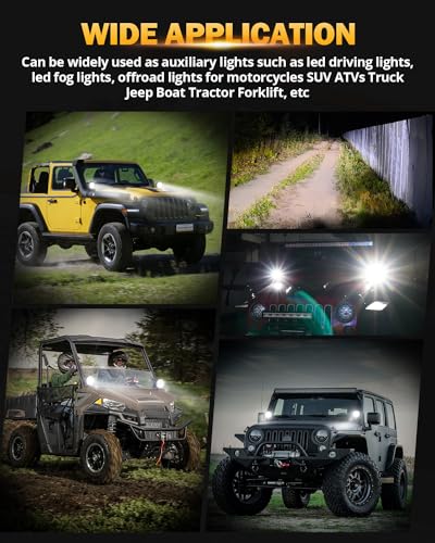 Auxbeam 4In 90W Round Led Offroad Lights, 2PCS 9000LM Led Light Pod Super Bright Round Driving Light with Wiring Harness Kit Spot White Beam for Truck Pickup SUV ATV UTV 4x4 Jeep Wrangler Motorcycle - color: White Spot Driving Lights