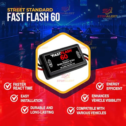FastFlash 60 Watts Best Brake Flasher Tail & Stop Light Strobe 50X Fastest Preprogrammed 3 Blink Pattern Sequence - LED & ANY OTHER BULB for Cars, Trucks, Motorcycles mount 5A 12-24V - color: Fastflash 60w