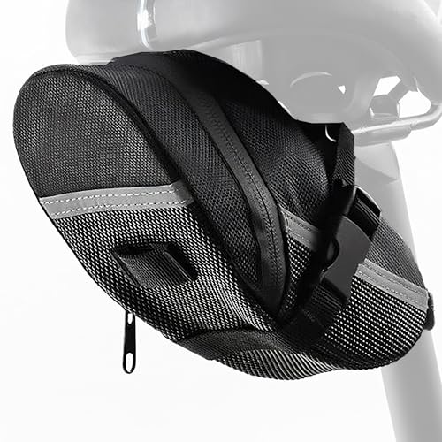 Bike Bag Under Seat – Waterproof Bicycle Saddle Bag with Reflective Strip, Compact Under Seat Bike Pouch for Road & Mountain Bikes (Black) - color: blc