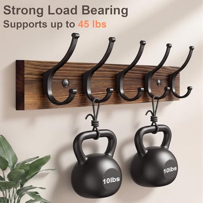 Optish 2 Pack Wooden Coat Rack Wall Mount, 16.1" Rustic Coat Hanger Hooks with 10 Double Hooks, Wall Coat Rack for Hat, Clothes, Bags, Jacket, Brown - color: Brown