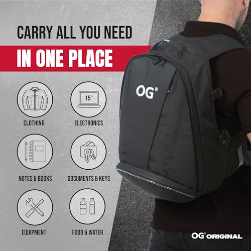 OG Original EZ-Rider PRO Motorcycle Backpack Black Expandable 28-35L, Motorbike Helmet Bag, Helmet Strap, Waterproof Motorcycle Backpacks for Men with Laptop Pocket, Reflective (White Logo) - style: Ez-rider (White Logo)