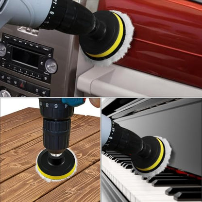 7 Piece 3 Inch Wool Buffing Pad, Drill Buffer Connecting M10 Drill Adapter, Buffing Pads, for Car Polishing and Waxing, Painting Tabletops, Old Leather Sofas, Tile Polishing - size: 7 Piece 3 Inch