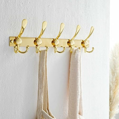 Dseap Coat Rack Wall Mount, Heavy Duty 12-Gauge Base vs Flimsy 1mm, Double-Thick Solid Anti-Snap Hooks, 16” Stud-Mount, Stainless Steel Hanger for Clothes Hat Entryway Closet Mudroom, Gold - color: Gold, size: L=17" (1pcs)