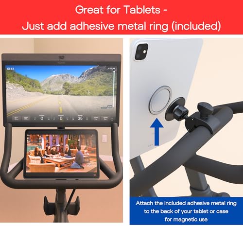 Maxby Magnetic Phone & Tablet Holder for Peloton Bike & Bike+ – Secure 360° Handlebar Mount for iPhone, Samsung & iPad – Tool-Free Install, Strong Magnetic Grip