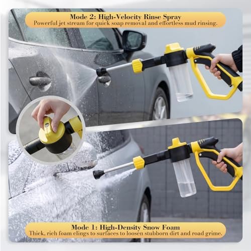 Car Wash Foam Gun for Garden Hose - High Pressure Foam Cannon Car Wash Kit with 3 Spray Modes - Professional Car Wash Hose Sprayer for Cars, Trucks, RVs, Motorcycles & More, Yellow