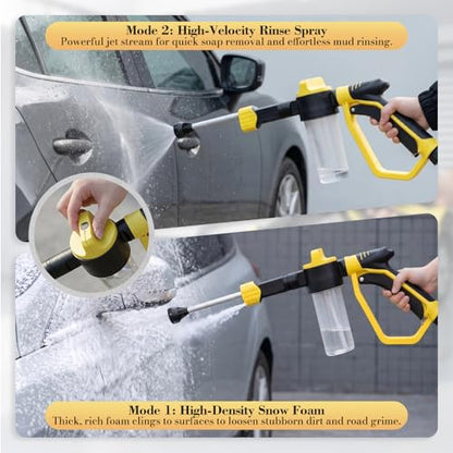 Car Wash Foam Gun for Garden Hose - High Pressure Foam Cannon Car Wash Kit with 3 Spray Modes - Professional Car Wash Hose Sprayer for Cars, Trucks, RVs, Motorcycles & More, Yellow