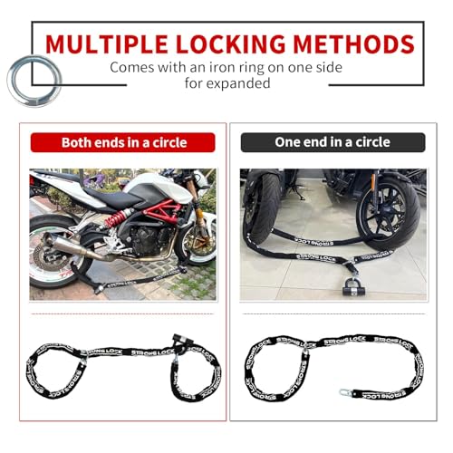 AKM Motorcycle Chain Lock Anti-Theft 8.2ft/250cm Super Long Durable 12mm Thick With 4 Keys Security 16mm U Lock for Motorcycles, Containers, Trailers, ATV - size: 8.2ft/250cm x 12mm Diameter Chain with Lock