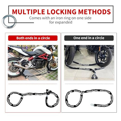 AKM Motorcycle Chain Lock Anti-Theft 8.2ft/250cm Super Long Durable 12mm Thick With 4 Keys Security 16mm U Lock for Motorcycles, Containers, Trailers, ATV - size: 8.2ft/250cm x 12mm Diameter Chain with Lock