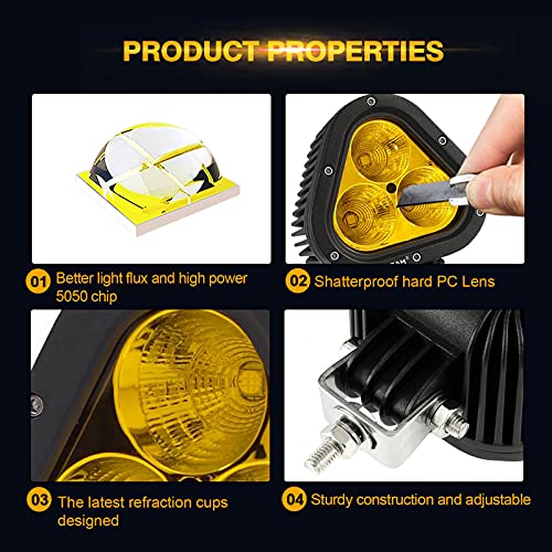 Auxbeam 4in 90W Led Amber Fog Light, Super Bright 9000LM LED Off Road Light Yellow Spot Flood Combo Triangle Led Pod for Jeep Motorcycle SUV Trucks Boat - color: Yellow & Spot Flood Combo