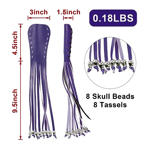 Motorcycle Lever Cover PU Leather Fringed Brake Clutch Covers Universal Grip Tassels Motorcycle Handlebar Covers with Skull Beads - color: Purple