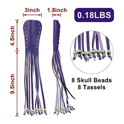 Motorcycle Lever Cover PU Leather Fringed Brake Clutch Covers Universal Grip Tassels Motorcycle Handlebar Covers with Skull Beads - color: Purple
