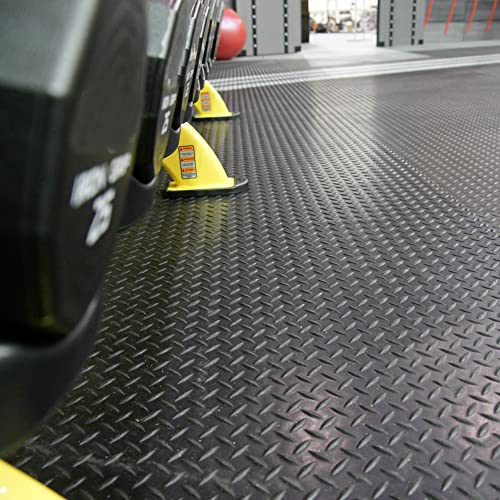 Rubber-Cal Diamond-Plate Rubber Flooring Roll - 3 mm x 4 ft x 3 ft Roll - Black - size: 36"L x 48"W x 0.1"Th