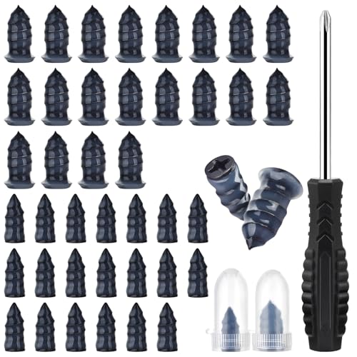 Screw in Tire Plugs Kit, Tire Repair Rubber Nail Kit with Screwdriver, Tire Repair Screws Suitable for Quickly Repairing Punctures in Car, Motorcycle, ATV, Truck and SUV Tires
