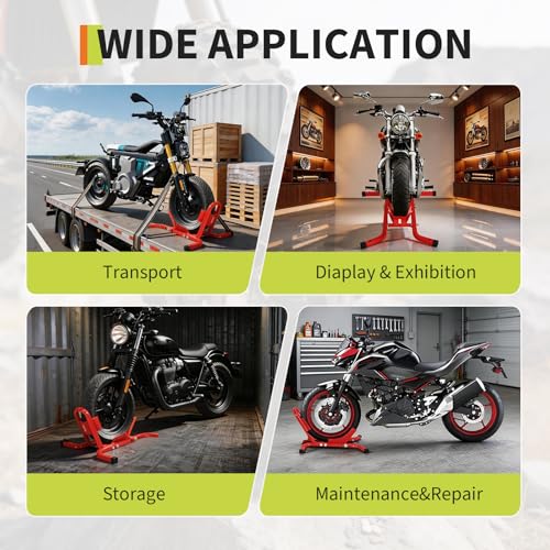 1800 Lb Capacity Heavy Duty Motorcycle Wheel Chock – Dirt Bike Wheel Chocks Adjustable 16"-21" Tire Fit for Cruisers, Dirt Bikes & ATVs, Rust-Resistant Steel Trailer & Garage Mount,Red - color: Red