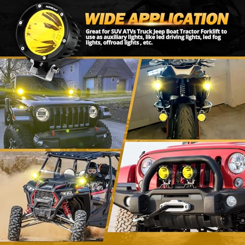 Auxbeam C4 Series LED Pods 4In 72W Amber Fog Light, Round Spot Offroad Light, 2PCS 7200LM Amber Light Pod with Wiring Harness Kit, Driving Light Yellow Ditch Light for Jeep Motor SUV ATV UTV Wrangler - color: Amber Led Offroad Light